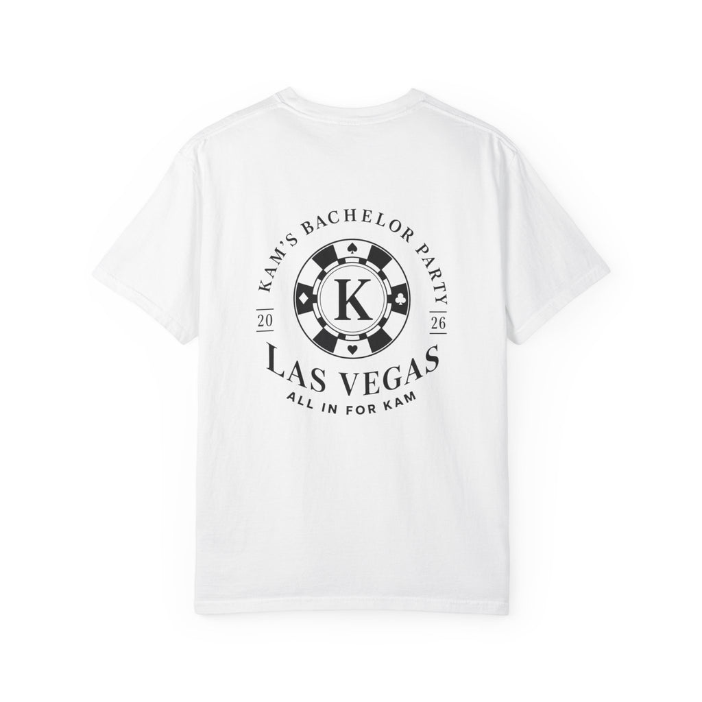 Las Vegas Bachelor Party T-Shirt — Poker Chip 'All In for Kam' Design